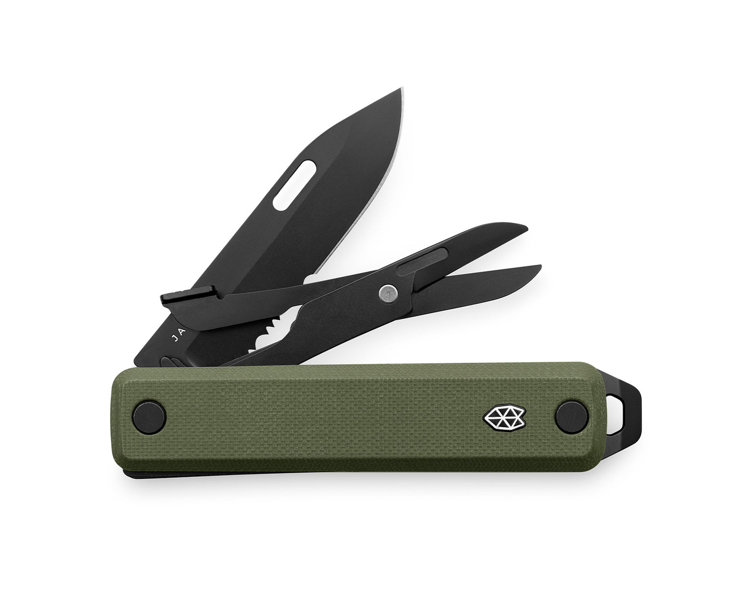 The Ellis EDC multi-tool with OD green handle and black tools.